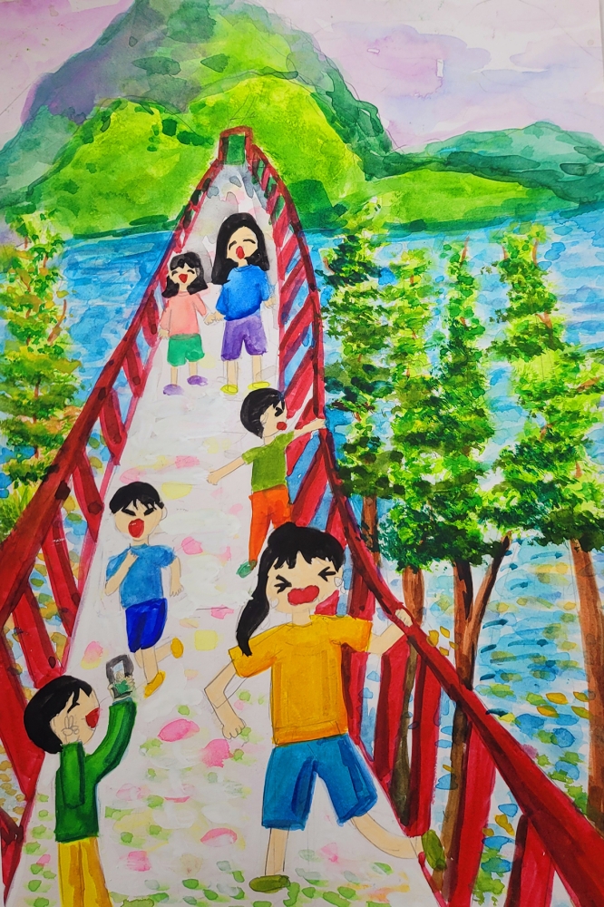 출렁다리 위에서